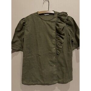 Vintage Alice Stuart Union Made Green Linen Button Top Lightweight Boho Size L